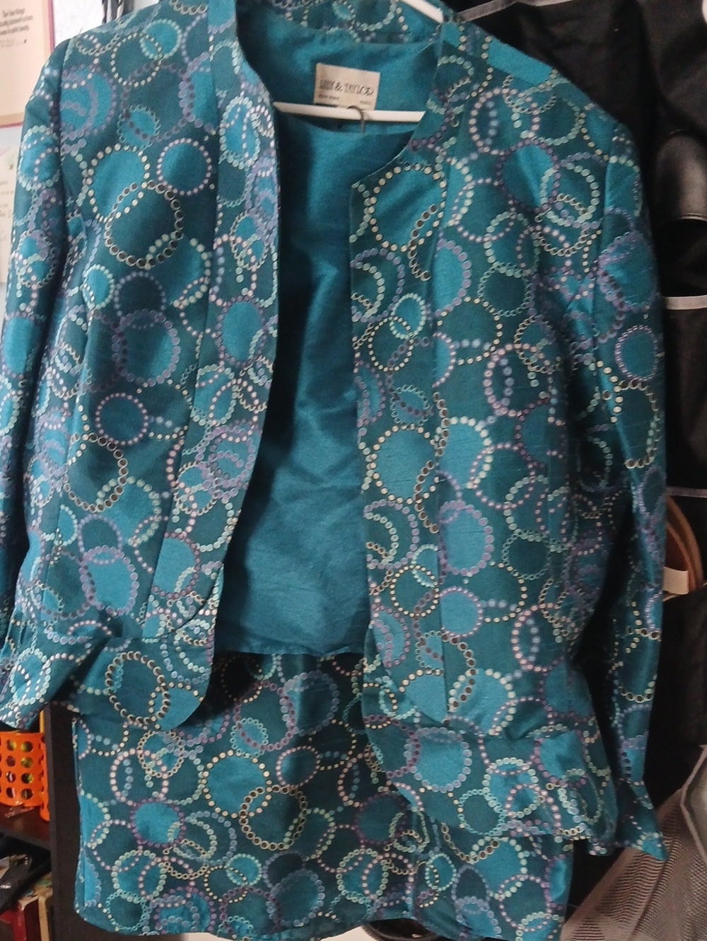 Teal Patterned Women's 3 Pc Jacket & Skirt Set